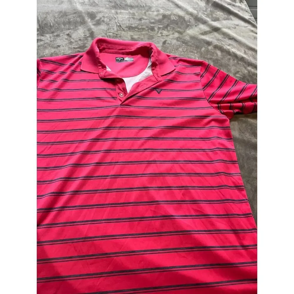 Callaway Opti-Dri Golf Red‎ black Polo Shirt Stretch Striped Size Large